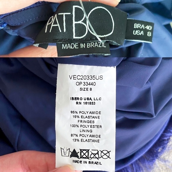 PatBO Dress Fringe Midi Crochet Tiered Sleeveless Beach Wedding Indigo 8 NWT - Picture 7 of 9